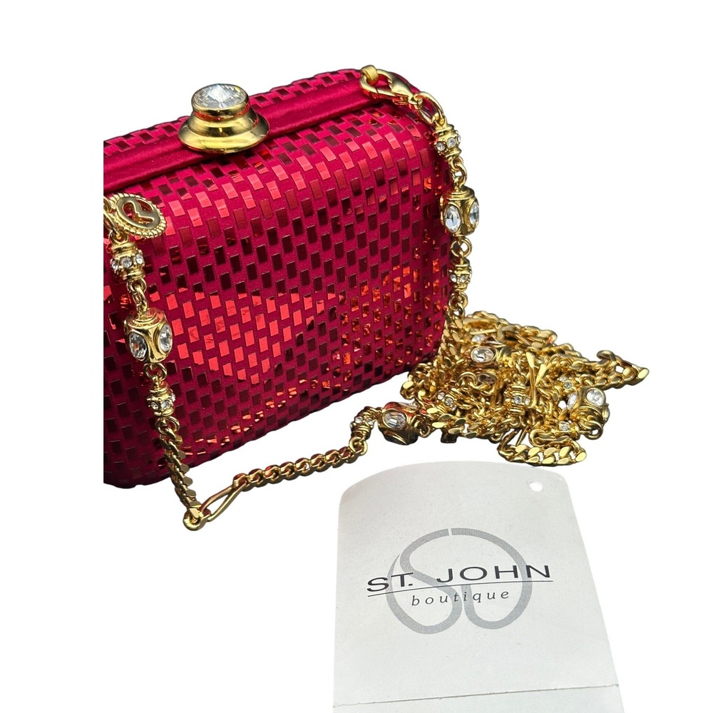 Vintage St. John Boutique Red Sequin Minaudiere Evening Clutch Gold Chain Bag KC
